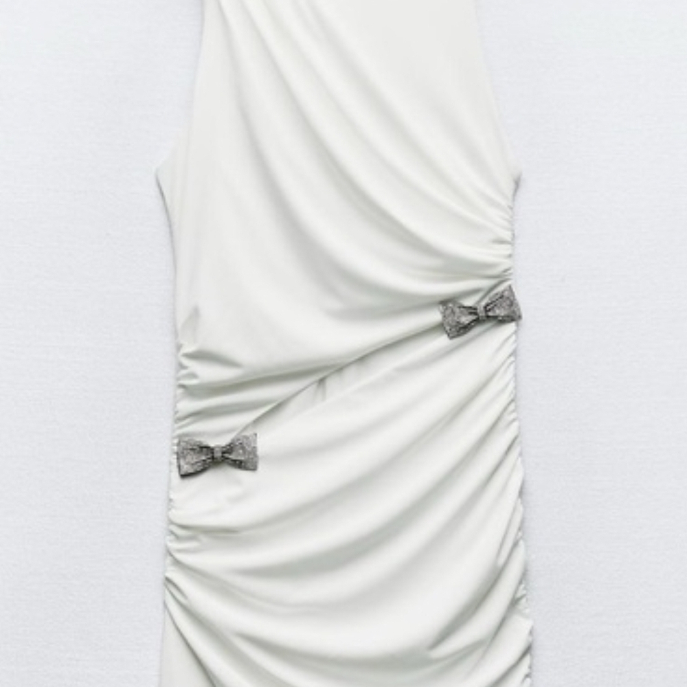 Zara White Mini Dress with Silver Accents